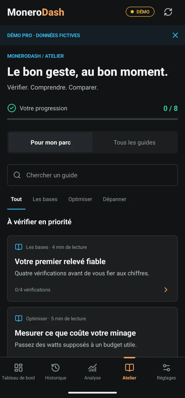 Atelier Pro : guides pratiques et progression